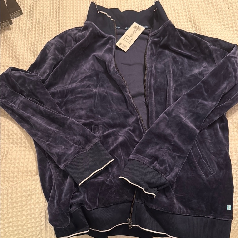 Navy HOM Velvet Zip-Up Jacket